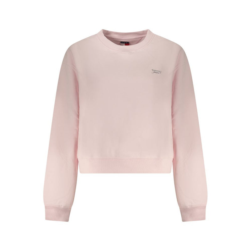 Tommy Hilfiger pink cotton crewneck sweatshirt with long sleeves and ribbed cuffs