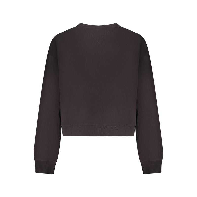 Black cotton women sweatshirt with long sleeves and ribbed crewneck hem and cuffs