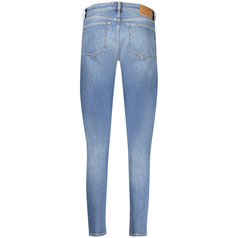 Back view of blue cotton women's slim jeans