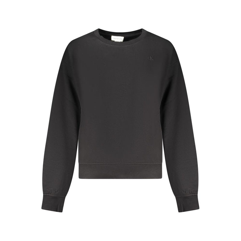 Black cotton women sweatshirt with crewneck and small embroidered logo on chest