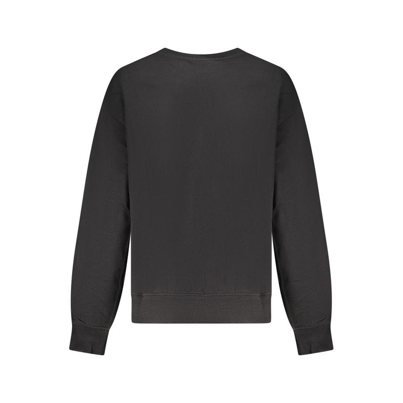 Back view of a plain black cotton women's crewneck sweatshirt