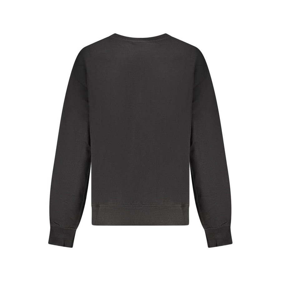 Black cotton women sweatshirt with crewneck and small embroidered logo on chest