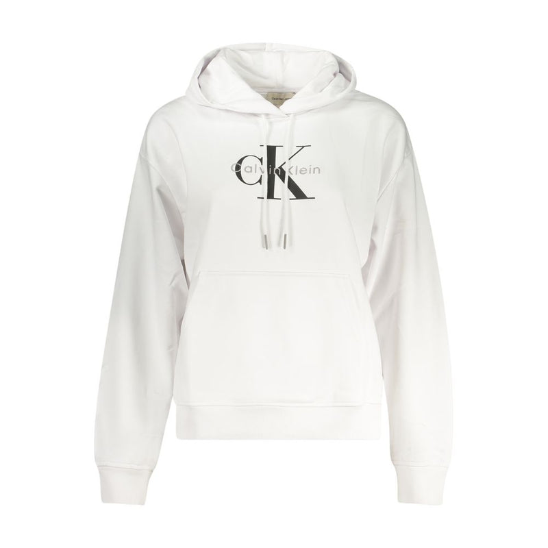 White cotton Calvin Klein women's hooded sweatshirt with black chest logo