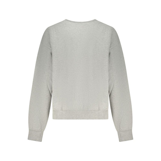 Grey cotton long-sleeve women sweatshirt viewed from the back