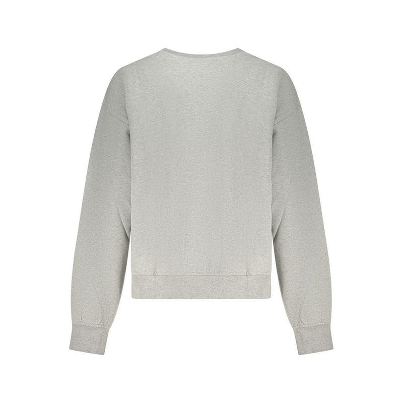 Grey cotton long-sleeve women sweatshirt viewed from the back
