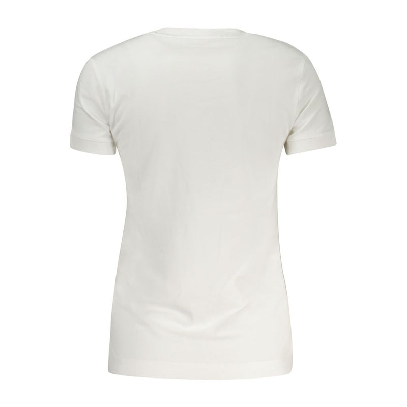 White cotton women's short-sleeve t-shirt seen from the back