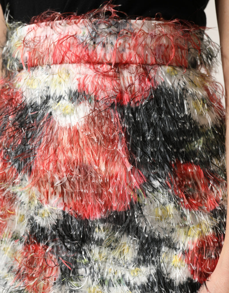Multicolor floral textured faux fur pencil skirt
