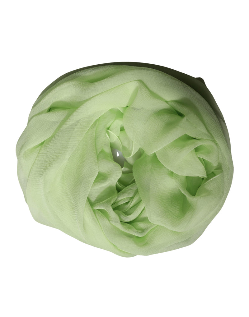 Light green silk neck wrap stole scarf gathered in a circle