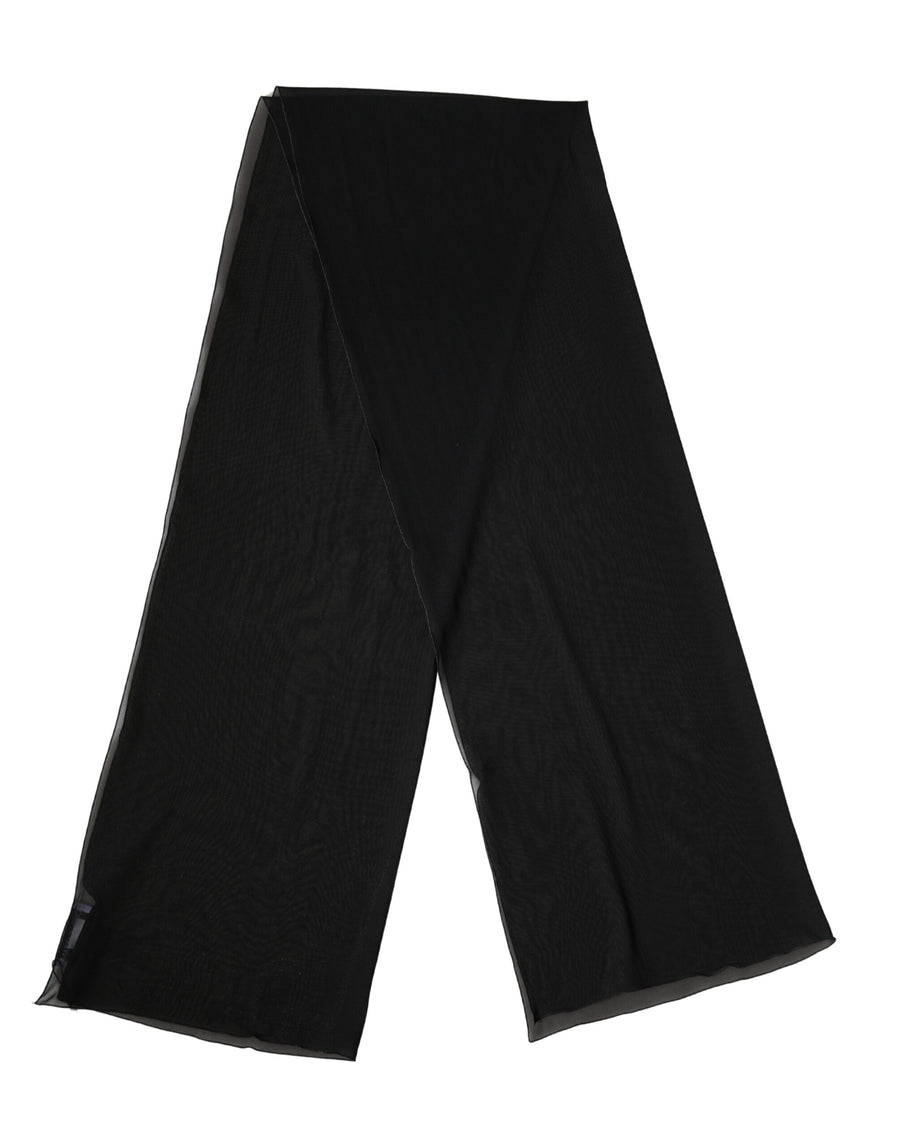 Black silk chiffon neck wrap shawl stole scarf laid out flat