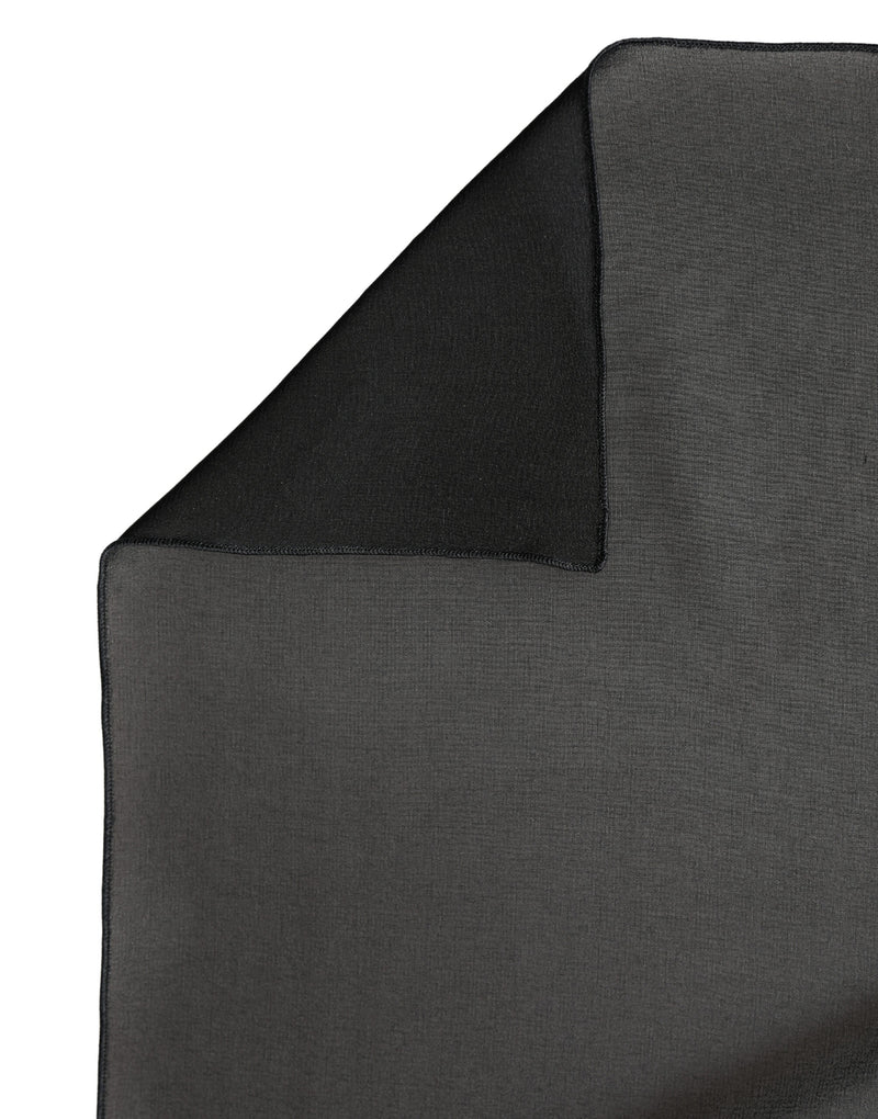 Black silk neck wrap scarf folded over, showing texture