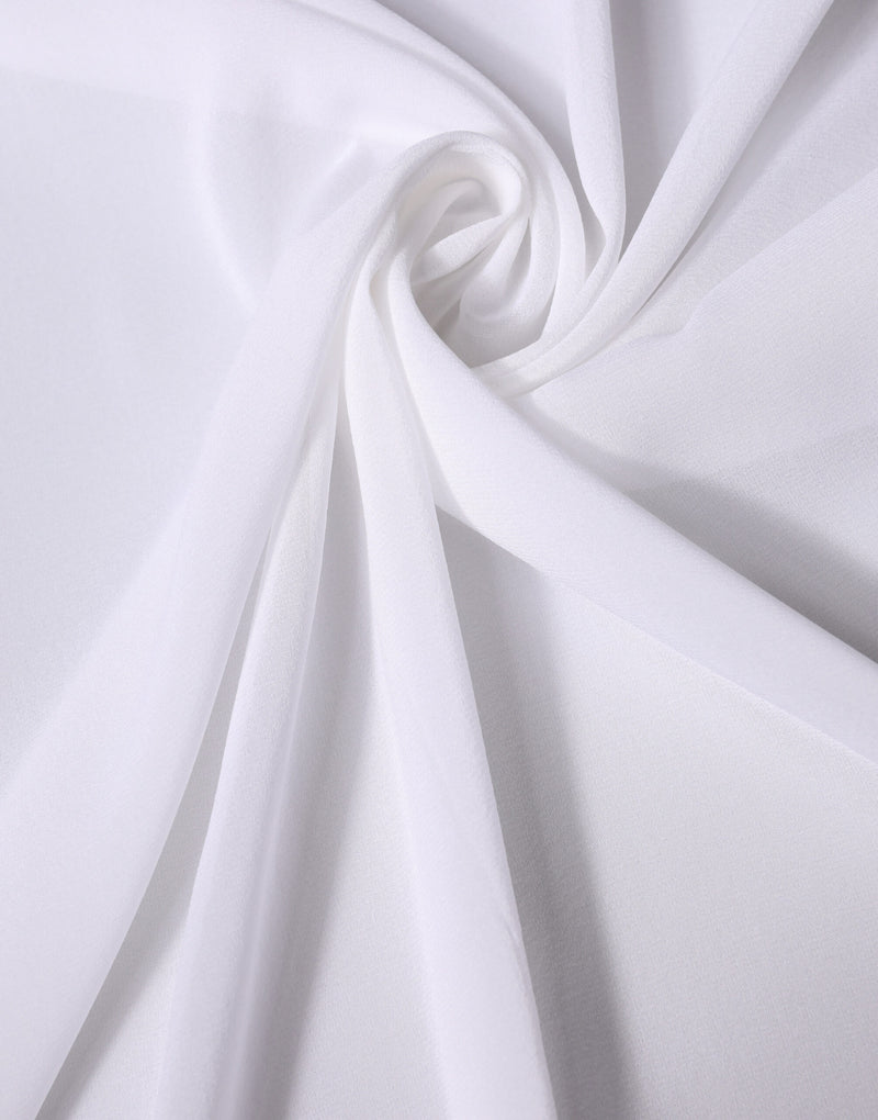 White silk scarf gathered into a soft, flowing swirl