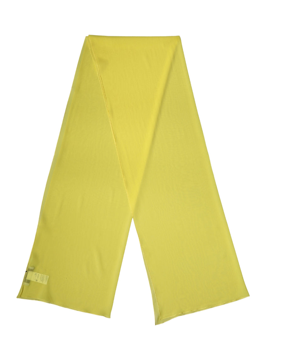 Bright yellow silk wrap scarf and shawl folded neatly against a white background
