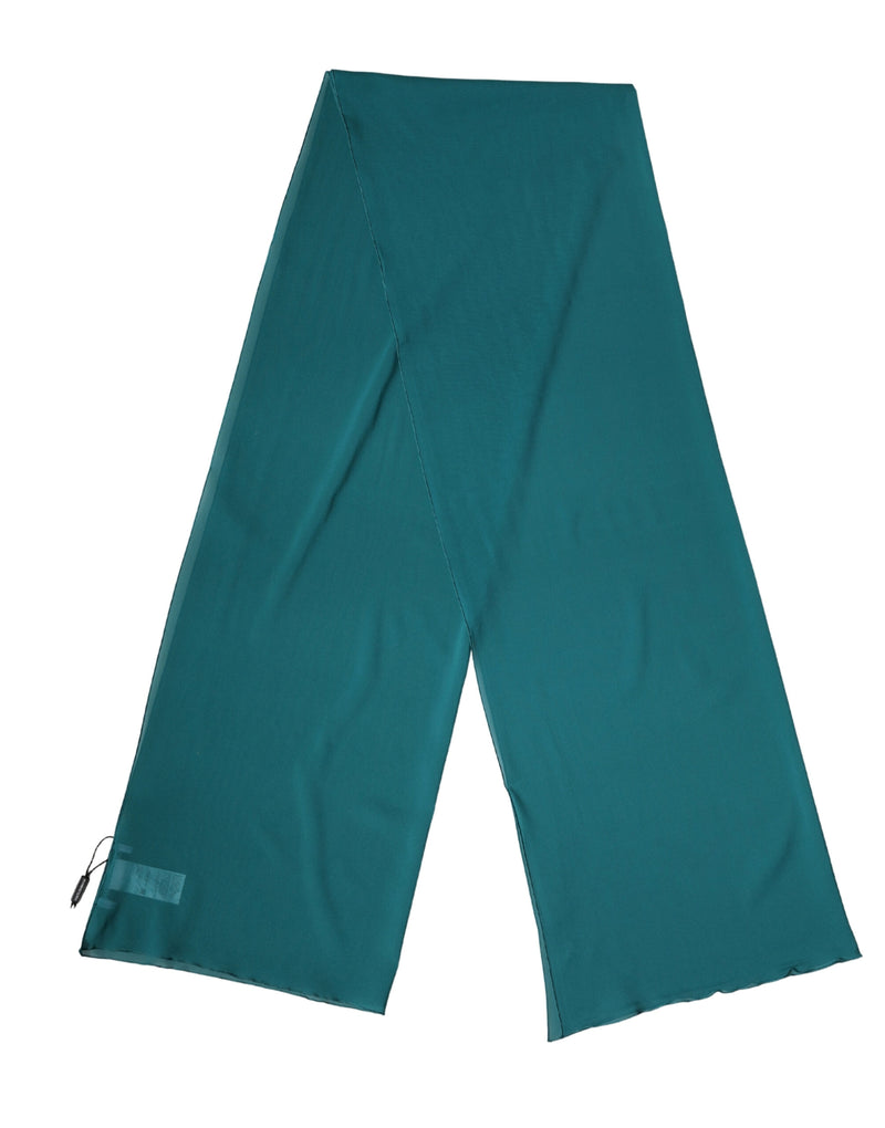 Blue-green silk neck wrap scarf draped flat
