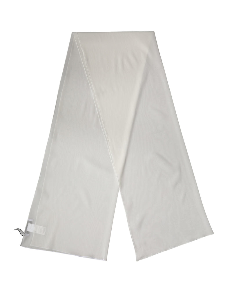 Off-white silk shawl scarf spread vertically against a white background
