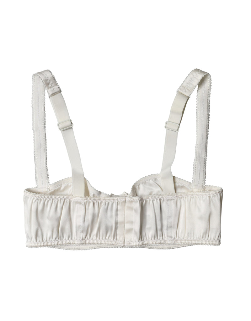 Dolce & Gabbana white silk satin underwire bra seen from the back