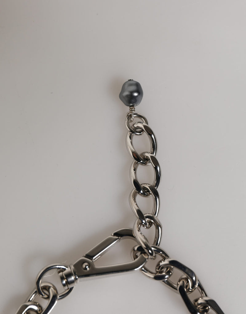 Silver tone chain bracelet with lobster clasp and gray pearl