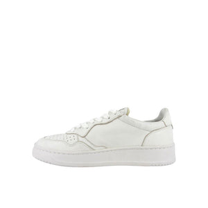 Autry low-top sneakers in white leather with a perforated toe box, lace-up front, and flat rubber sole.