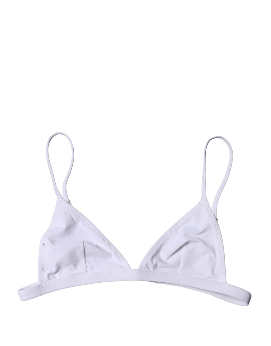 White nylon triangle bikini top with thin straps