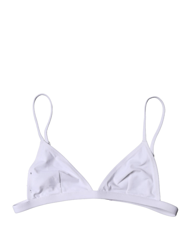 White nylon triangle bikini top with thin straps