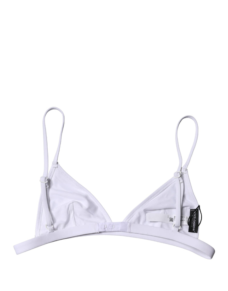 White nylon triangle bikini top with thin adjustable straps