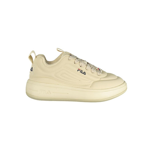 Beige Fila polyester women's chunky platform sneaker with lace-up closure and side logo detail.