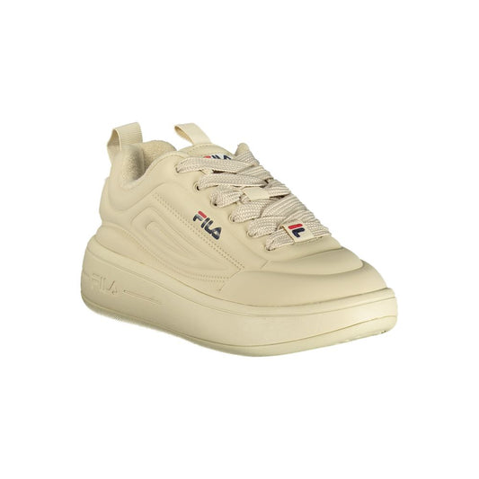 Beige Fila polyester platform women's sneaker with lace-up closure and side logo detailing.
