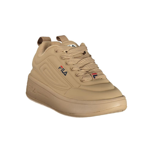 Brown Fila polyurethane women's sneaker with a chunky, athletic style, lace-up front, and platform sole.