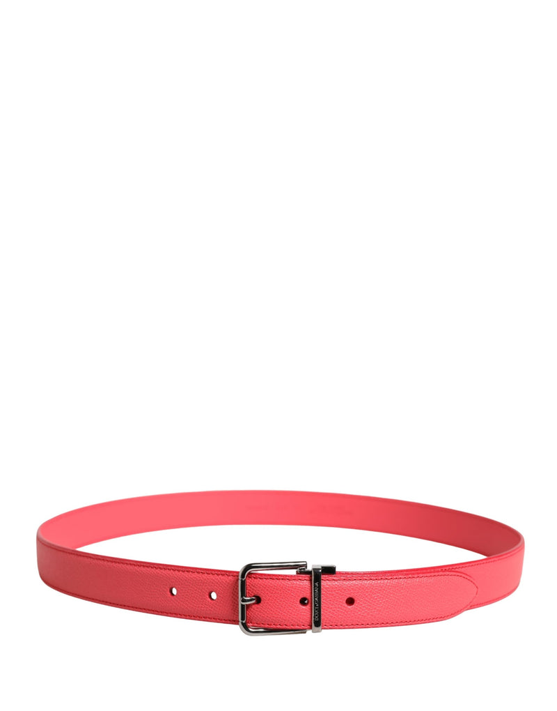 Dolce & Gabbana pink textured leather belt with a silver metal buckle