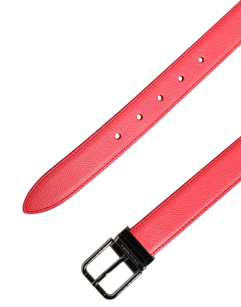 Pink textured calf leather belt with a silver metal buckle