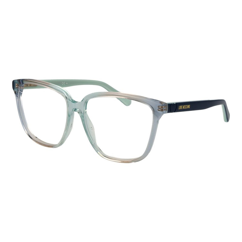 Love Moschino blue and green plastic eyeglass frames with gradient lenses and dark temples