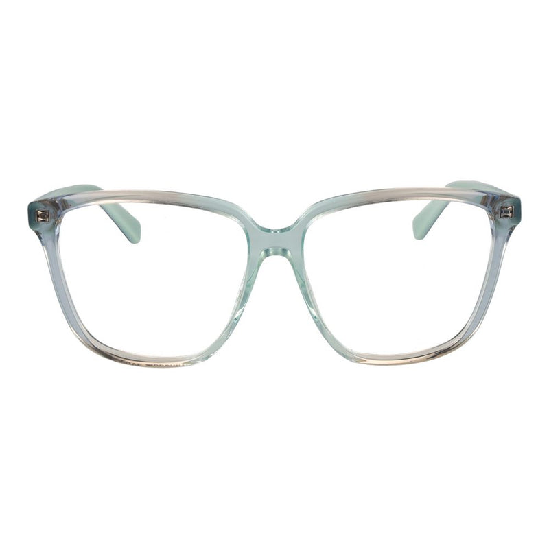 Love Moschino transparent light blue plastic eyeglass frames with a squared style