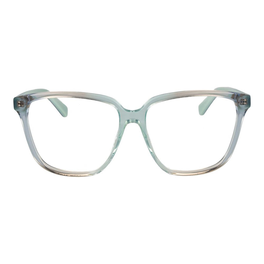 Love Moschino blue and green plastic eyeglass frames with gradient lenses and dark temples