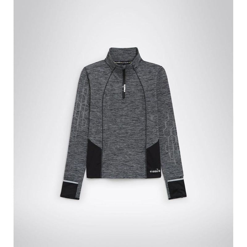 Diadora black polyester athletic sweatshirt with quarter-zip and grey marled pattern