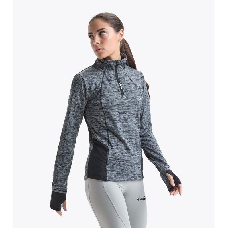 Diadora black polyester athletic quarter-zip sweatshirt with thumbholes