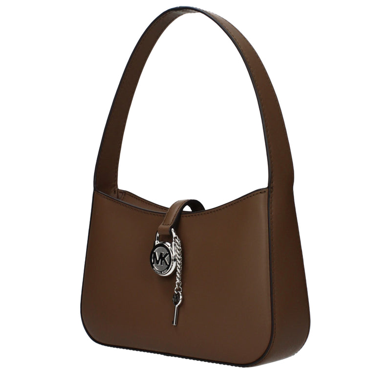 Brown leather Michael Kors shoulder handbag with silver padlock charm