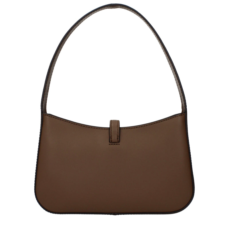 Michael Kors brown leather shoulder bag with a curved top and single strap