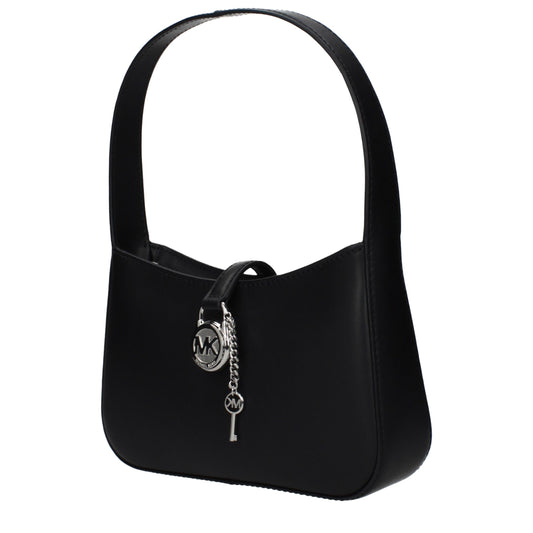 Black leather shoulder bag with a silver padlock charm and top handle