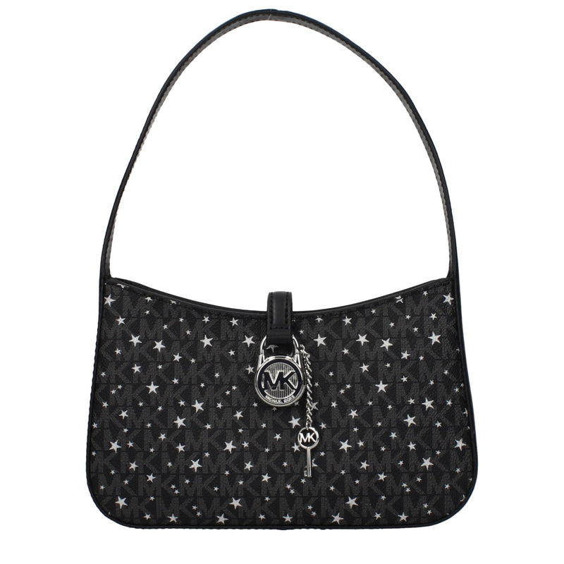 Black fabric Michael Kors shoulder bag with white stars and silver padlock charm