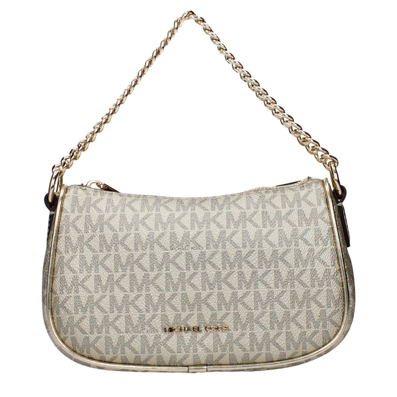 Michael Kors gold and cream monogram fabric shoulder bag with chain strap