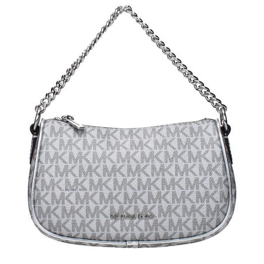 Gray fabric Michael Kors shoulder bag with monogram print and a silver chain strap