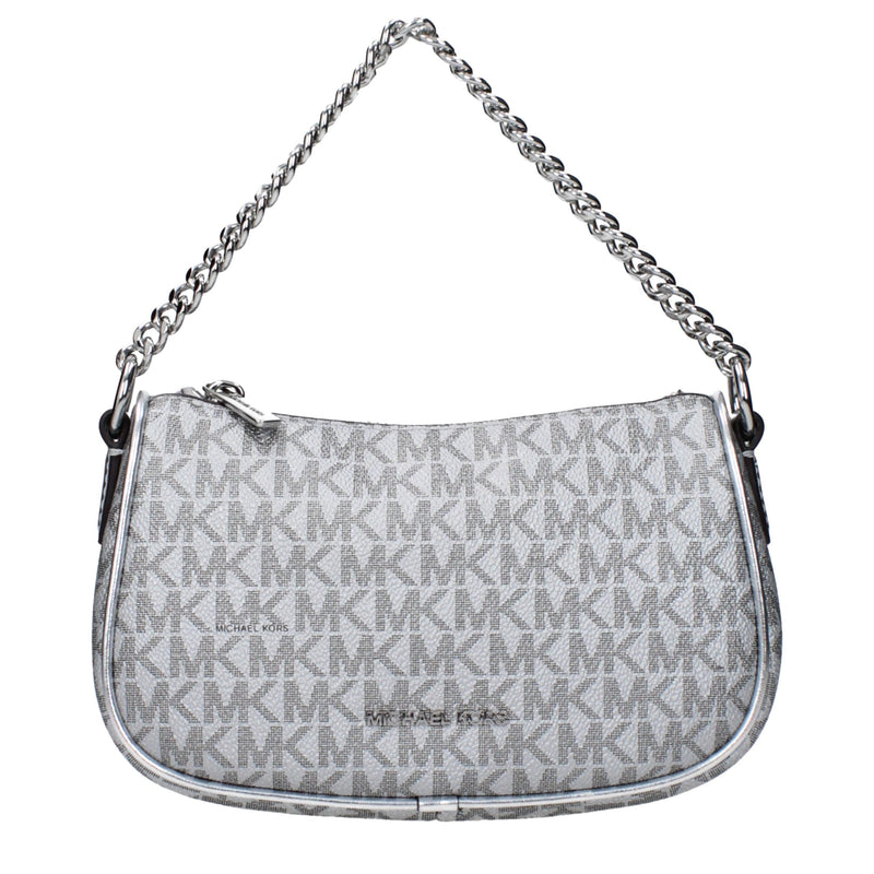 Gray fabric Michael Kors shoulder bag with monogram print and a silver chain strap