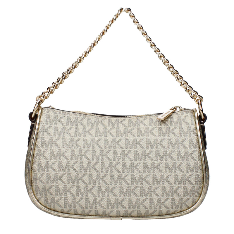 Metallic gold fabric Michael Kors handbag with MK monogram print and gold chain strap
