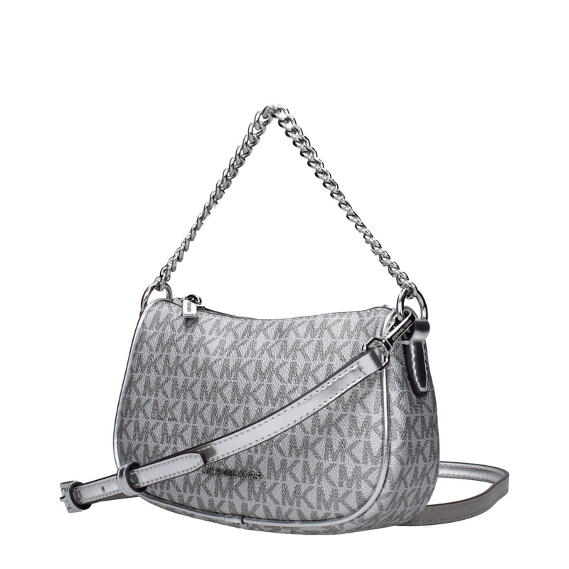 Gray monogram canvas Michael Kors handbag with silver chain and leather straps