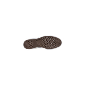 The brown, patterned rubber outsole of a Converse All Star sneaker, featuring a classic geometric tread design.