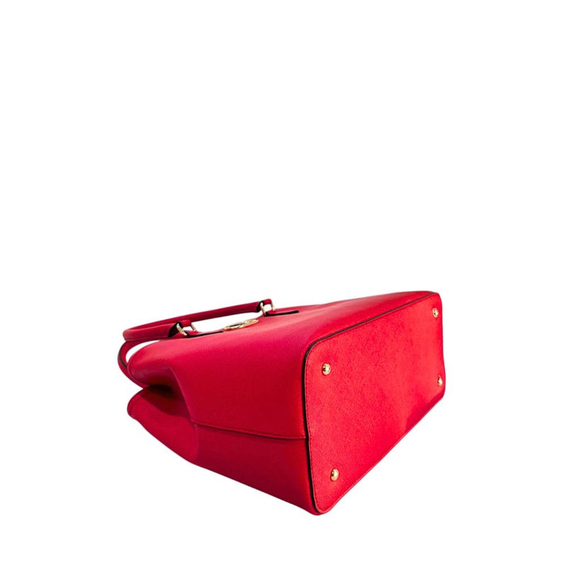 Red PU leather women's structured handbag with gold feet