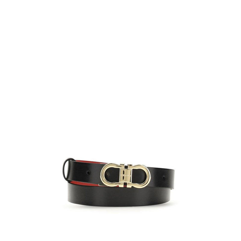 Black leather regular belt with gold buckle and red lining