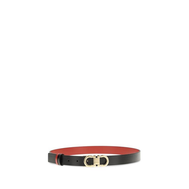 Black calf leather belt with gold buckle and red lining