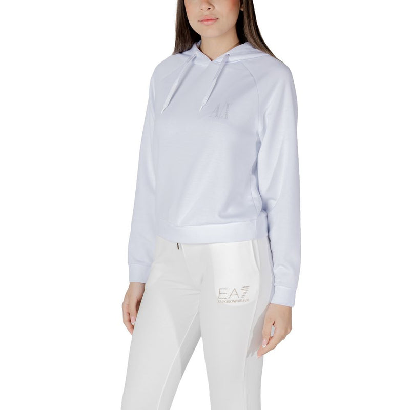 Armani Exchange white viscose hoodie with drawstring hood and logo on chest