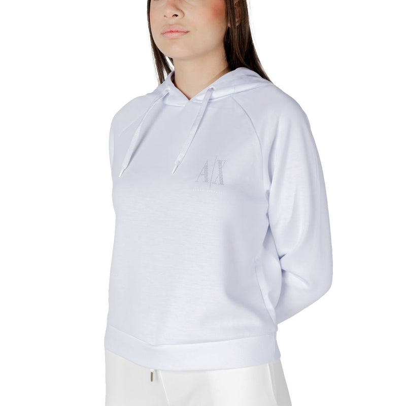 White viscose hoodie with long sleeves, drawstring hood, and small silver AX logo on the chest