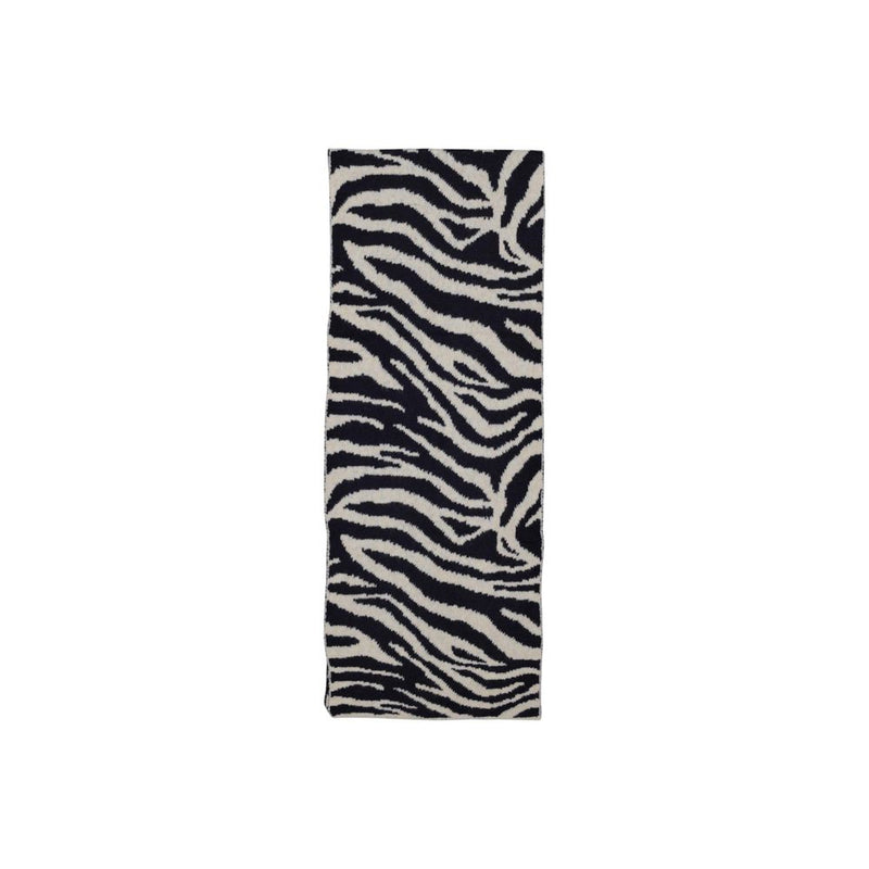 Blue and white zebra print recycled polyester knit scarf